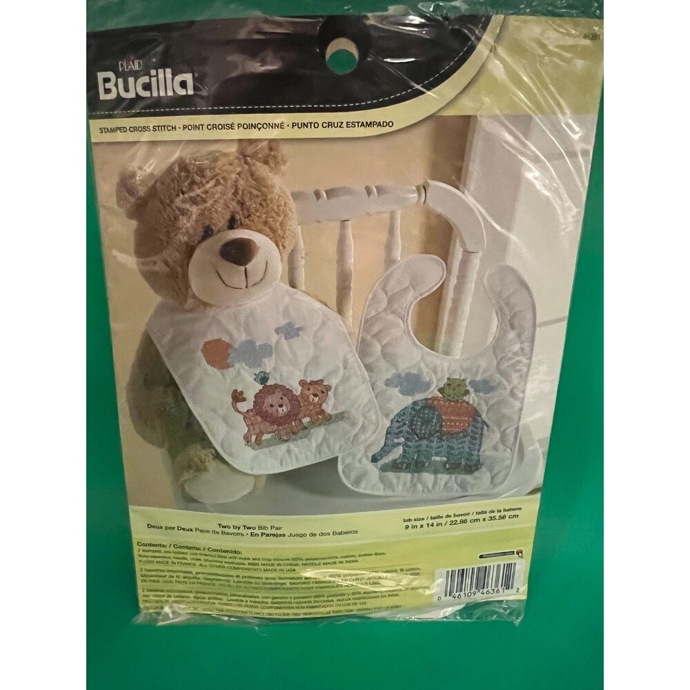 Bucilla Two by Two stamped cross stitch bibs
